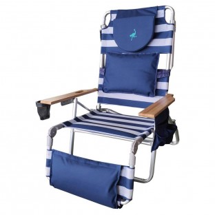 Ostrich Deluxe Padded 3-N-1 Outdoor Lounge Reclining Beach Chair Striped Blue
