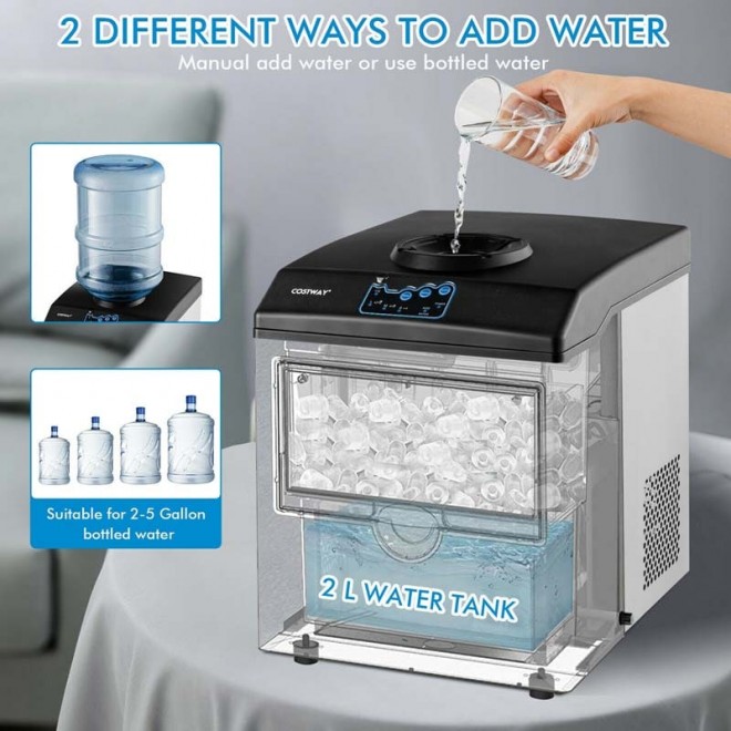 48LBS24H 2in1 Stainless Steel Countertop Ice Maker Machine with Chilled Water Dispenser 038 5LBS Ice Storage Basket