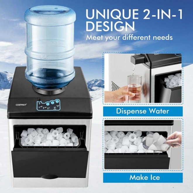 48LBS24H 2in1 Stainless Steel Countertop Ice Maker Machine with Chilled Water Dispenser 038 5LBS Ice Storage Basket