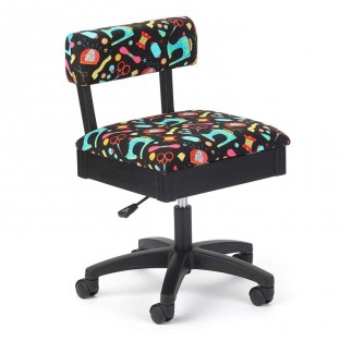 Arrow Height Adjustable Hydraulic Sewing Chair - Black with Black Riley Blake fabric
