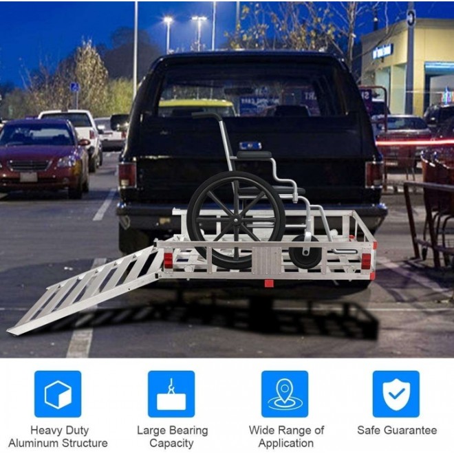 Aluminum Cargo Carrier, 50&#8243;x29.5&#8243; Hitch Mounted Wheelchair Scooter Mobility Carrier Medical Lift Rack Ramp, 500 lbs Weight Capacity