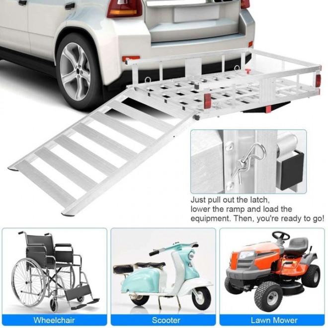 Aluminum Cargo Carrier, 50&#8243;x29.5&#8243; Hitch Mounted Wheelchair Scooter Mobility Carrier Medical Lift Rack Ramp, 500 lbs Weight Capacity