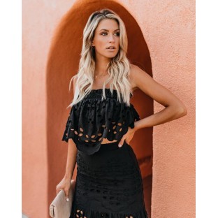 Flawless Cotton Eyelet Strapless Top - Black