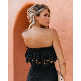 Flawless Cotton Eyelet Strapless Top - Black