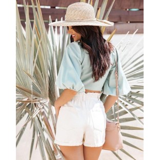 Dominique High Waisted Denim Shorts - Off White