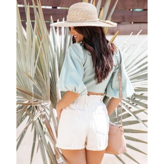Dominique High Waisted Denim Shorts - Off White